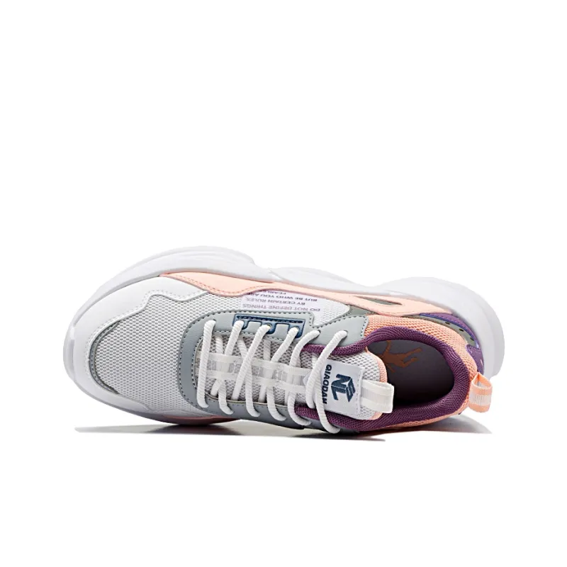 QIAODAN Anti Slip And Wear Resistant Breathable Low Top Running Shoes Women's White Pink-3