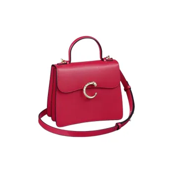 CARTIER Panthère De Cartier Calfskin Shoulder Bag Crossbody Bag Handbag Small Size Women's Red Chestnut
