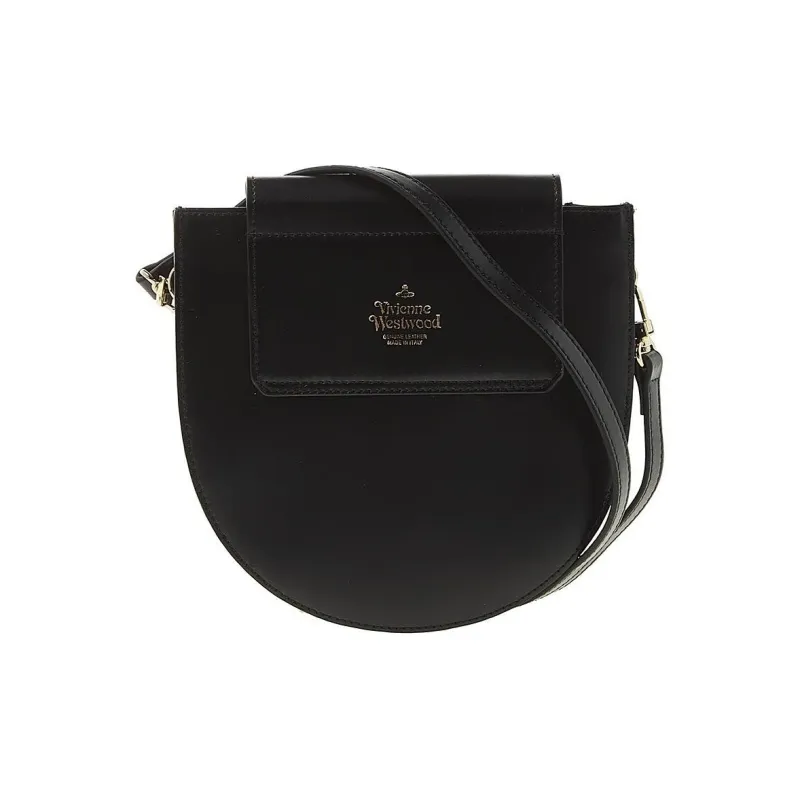 Vivienne Westwood Linda Cow Leather Crescent Bag, Saddle Bag, Shoulder Bag, Crossbody Bag Women's Black-2