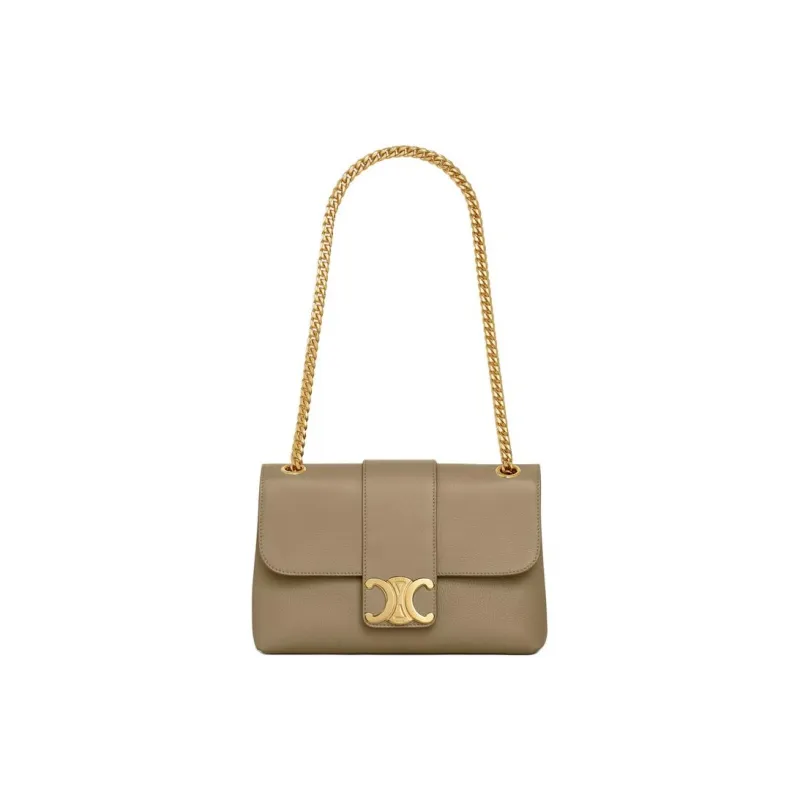 CELINE Calfskin Portable Crossbody Bag, Shoulder Bag Medium Size Women's Tan-3