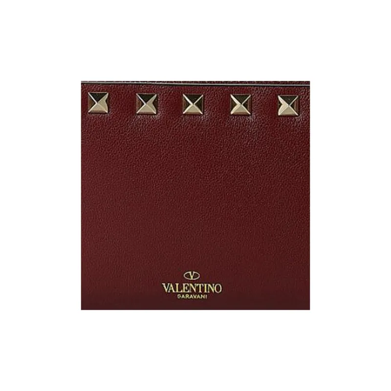 Valentino ROCKSTUD Cow Leather Wallet Small Size Women's Burgundy-4