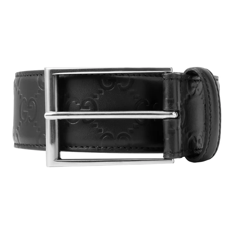 GUCCI Classic Double G Distressed Logo Pin Buckle Leather Belts Men's Black Width 4cm-3