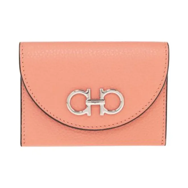 FERRAGAMO Calfskin Leather Wallet Women's Coral Pink-0