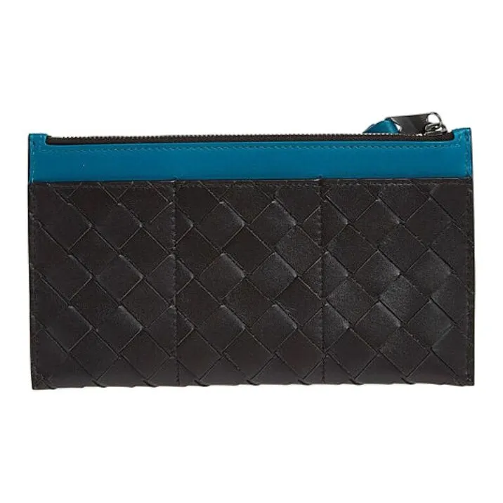 Bottega Veneta Intrecciato Cow Leather Wallet Clutch Women's Brown & Blue-2