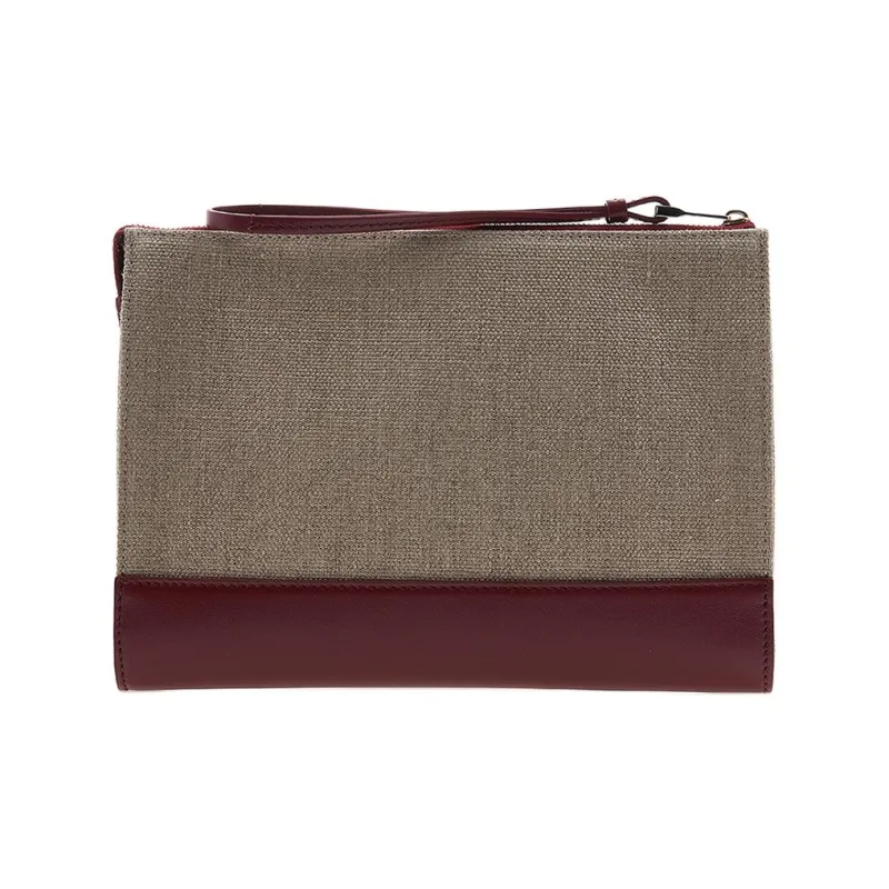 Chloe Linen With Shiny Calfskin Clutch Women's Gray & Burgundy-2
