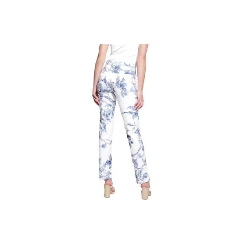 GUESS 1981 Floral Mid-Rise Straight Woven Pants Jeans Women's White-1