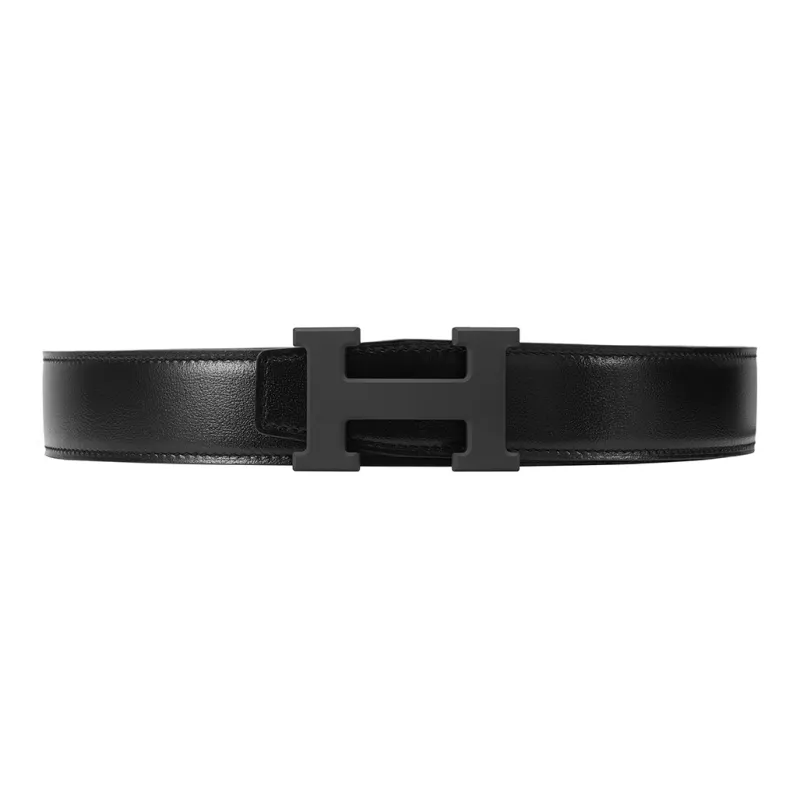 HERMES Togo Calfskin Leather Belts Men's Chocolate/Black Width  3.2cm-2