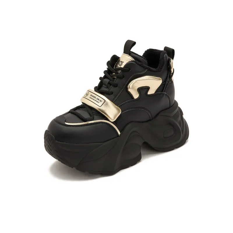 Milan Love Song Lightweight Warm Low-Top Chunky Sneakers Women's Black-13