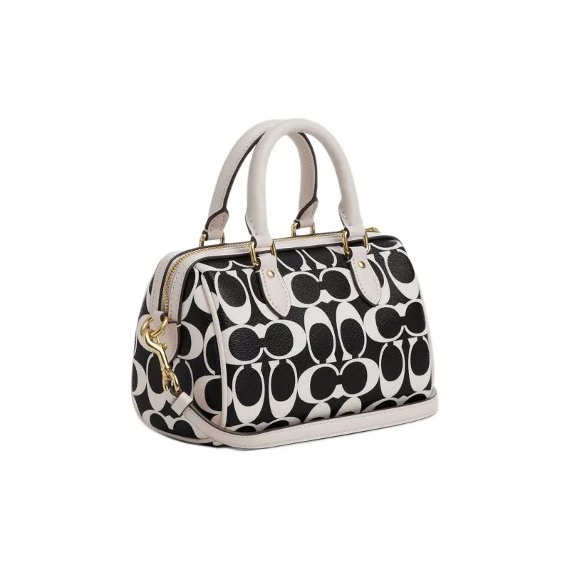COACH Rowan Canvas With Leather Handbag Shoulder Bag Crossbody Bag Mini Women's Gold & Black Multicolor-2