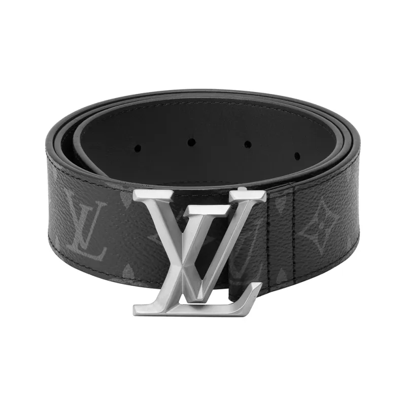 LOUIS VUITTON Cow Leather Leather Belts Men's Black Width: 4cm-3