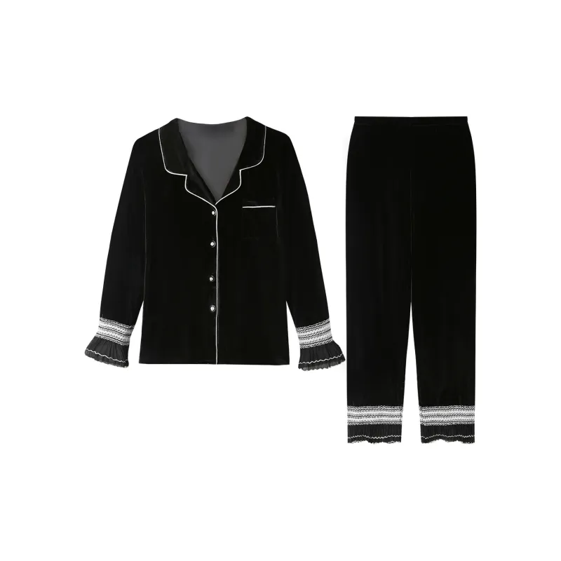 Flowers In Water Home Suit Women's White Black-1