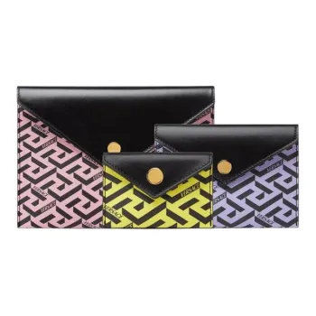 VERSACE La Greca Coated Canvas Set Envelope Bag Clutch Medium Size Women's Pink