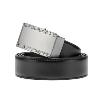 LACOSTE Letter Stamped Decoration Smooth Buckle Cow Split Leather Leather Belts Men's Black Width 3.5CM