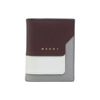 MARNI Leather Wallet Mini Unisex Dark Red Dolphin With Natural White