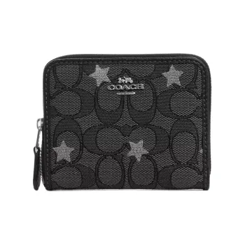 COACH Zip Around Leather Coin Purses Wallets Unisex Smoke/Black