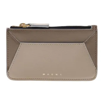 MARNI Calfskin Card Holder, Wallet Women's Gray & Brown