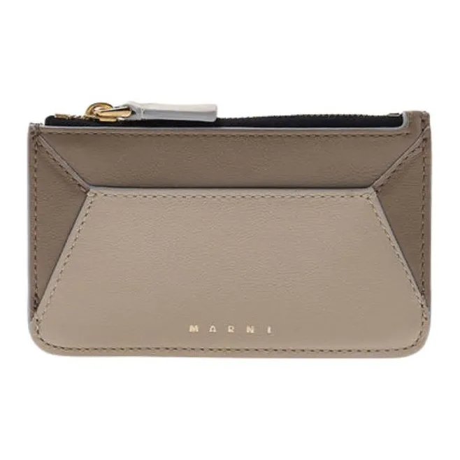 MARNI Calfskin Card Holder, Wallet Women's Gray & Brown-0