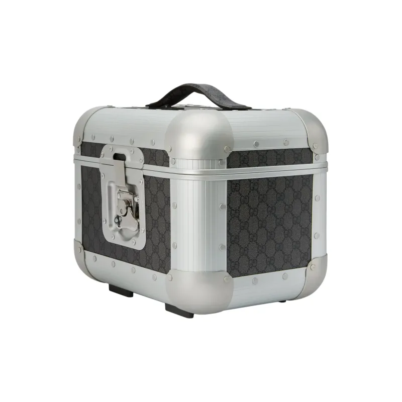 GUCCI Silver aluminium Patchwork Canvas Makeup Case Mini Women's Gray & Black-1