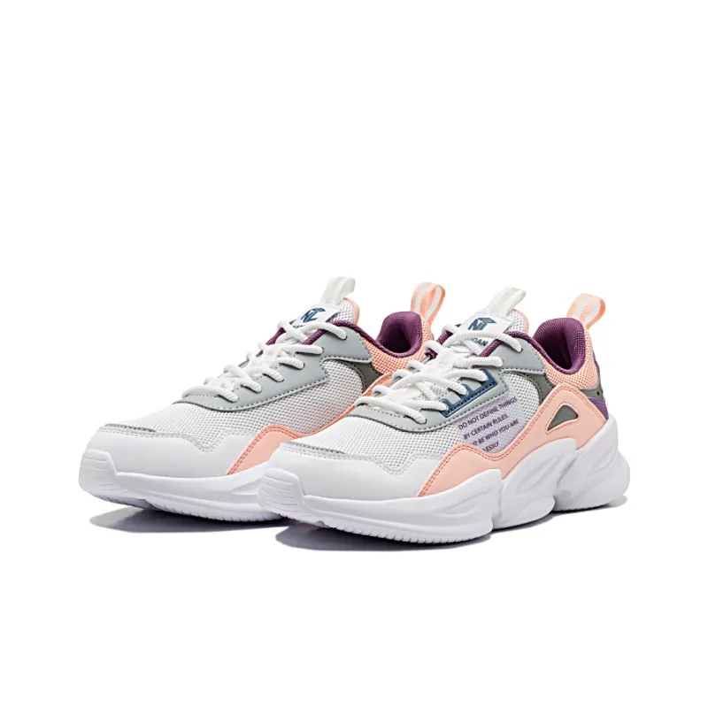 QIAODAN Anti Slip And Wear Resistant Breathable Low Top Running Shoes Women's White Pink-2
