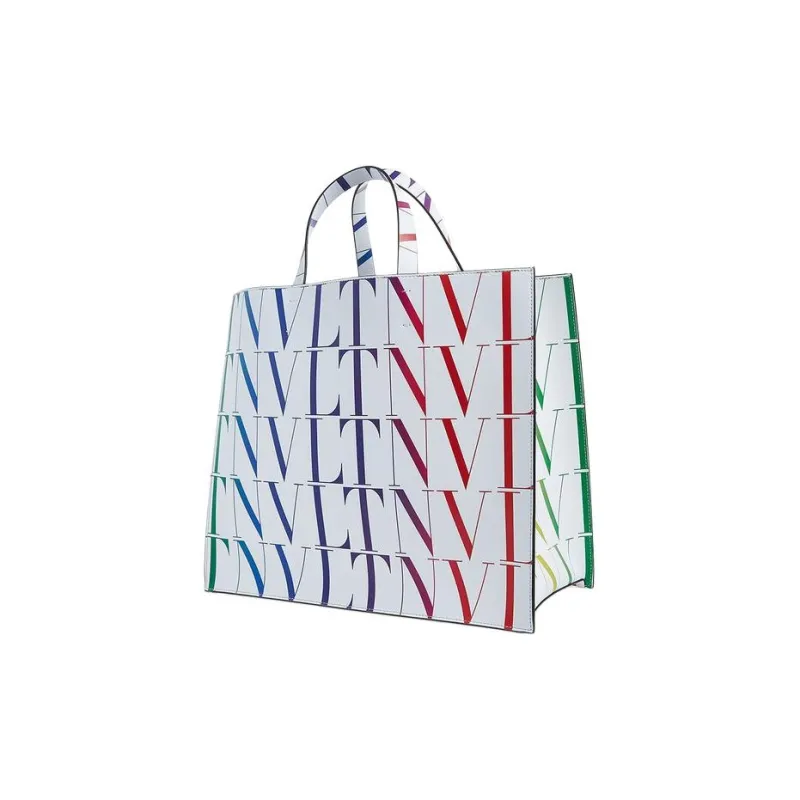 Valentino GARAVANI Cow Leather Tote Bag Shopping Bag Handbag Men's White & Multicolor-1