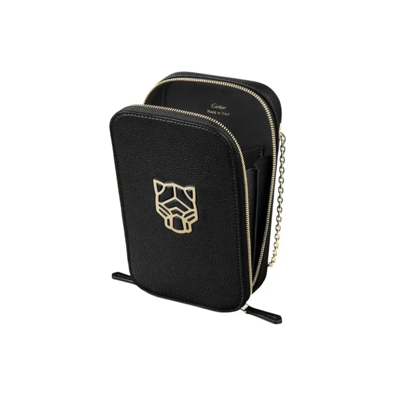 CARTIER Panthère De Cartier Textured Calfskin Cell Phone Pouch Women's Black-3