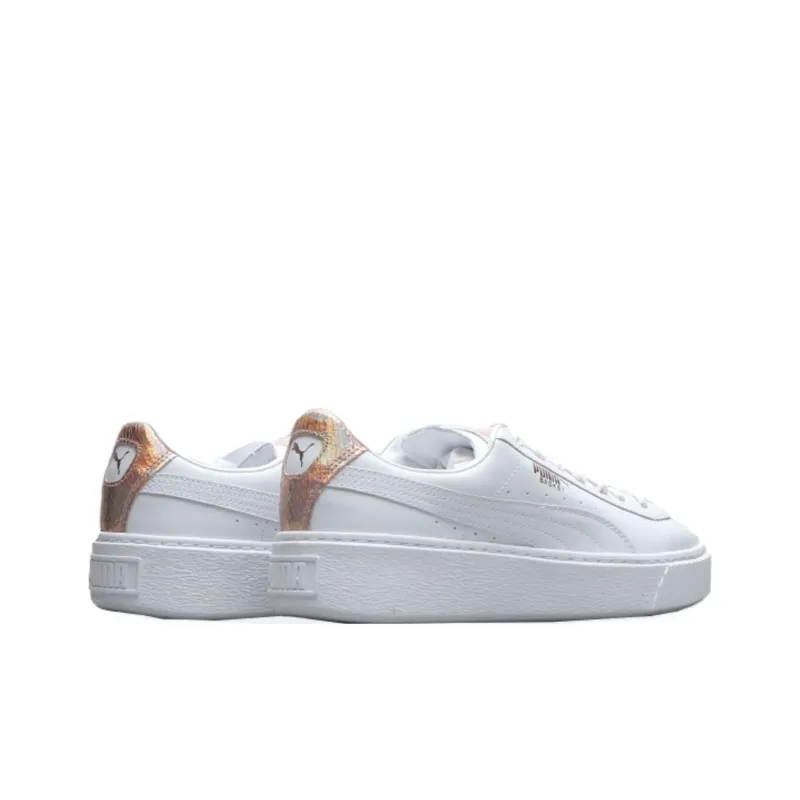 PUMA BASKET PLATFORM Slip Resistant Cushioning Low Top Skateboard Shoes Women's White Gold-2