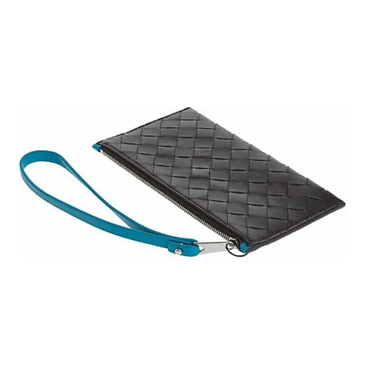 Bottega Veneta Intrecciato Cow Leather Wallet Clutch Women's Brown & Blue-3