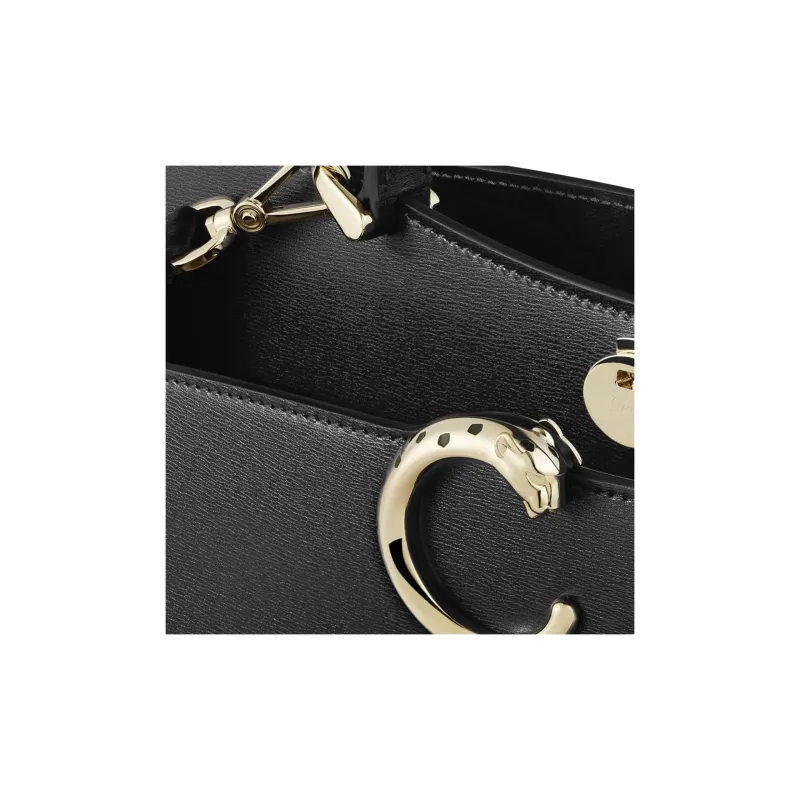 CARTIER PANTHÈRE Textured Calfskin Shoulder Bag Crossbody Bag Handbag Small Size Women's Black-4