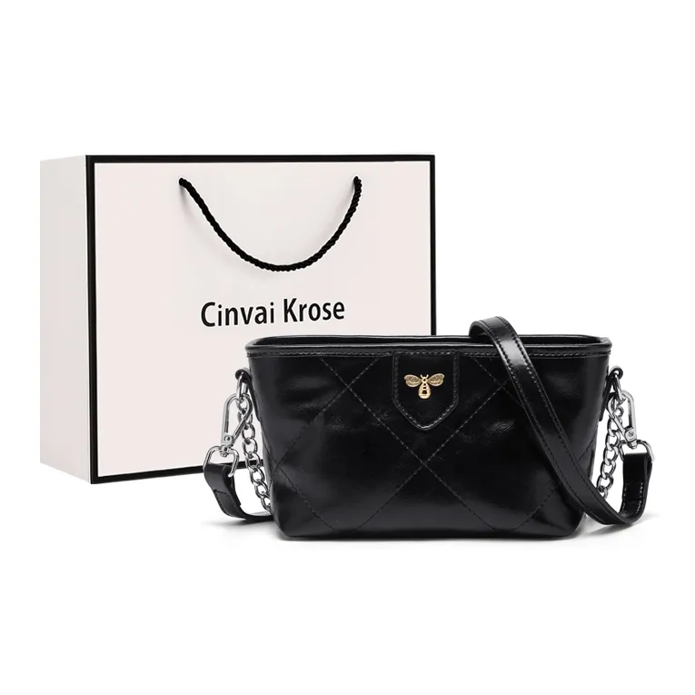 CinvaiKrose Shoulder Bags Diamond Pattern Phantom Black Shopping Bag Included-6