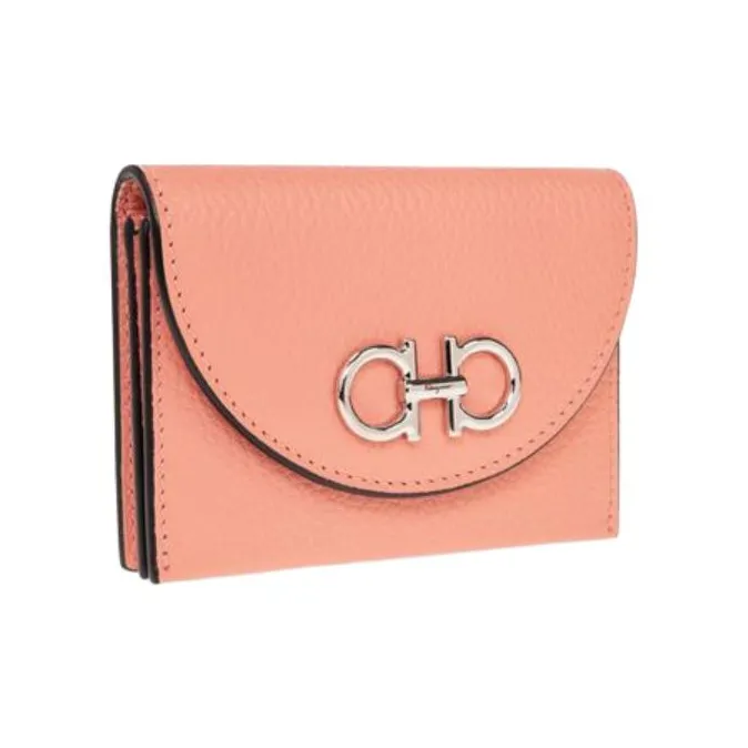 FERRAGAMO Calfskin Leather Wallet Women's Coral Pink-1