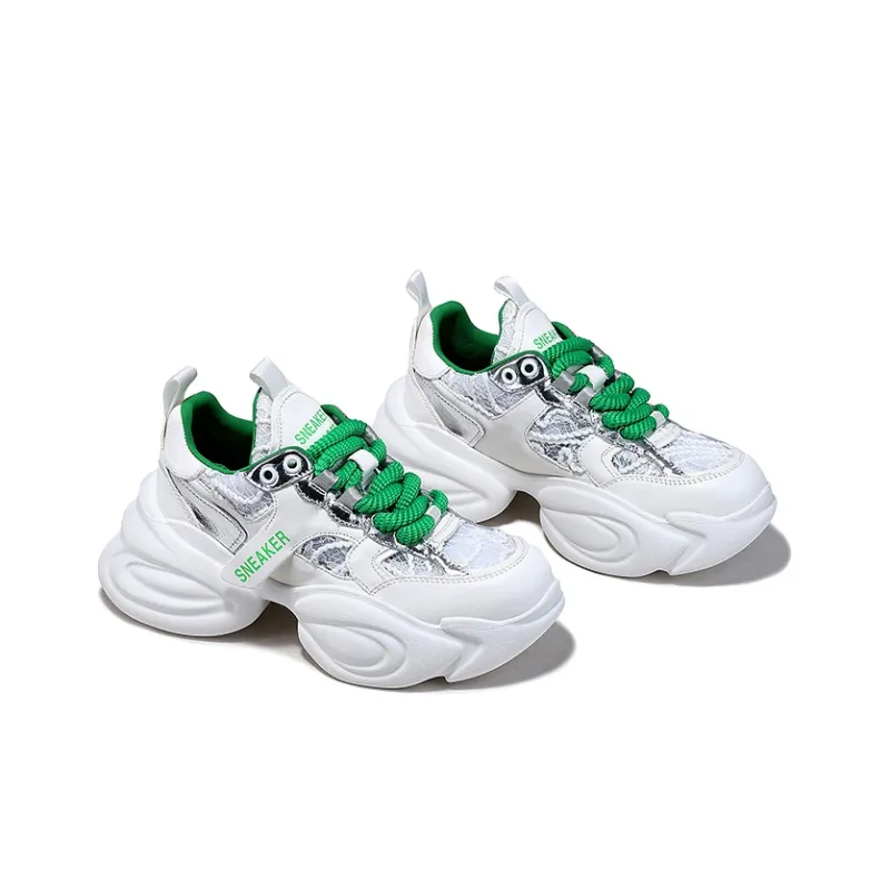 BELLALILY Low Top Chunky Sneakers Women's Silver-3