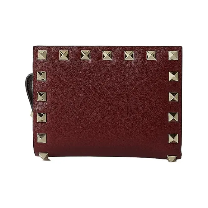 Valentino ROCKSTUD Cow Leather Wallet Small Size Women's Burgundy-2