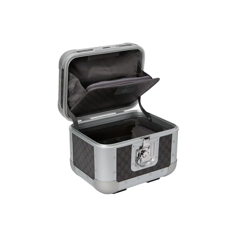 GUCCI Silver aluminium Patchwork Canvas Makeup Case Mini Women's Gray & Black-4