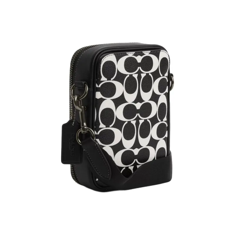 COACH Coated Canvas With Calfskin Camera Bag, Shoulder Bag, Crossbody Bag Mini Unisex Cannon Copper & Black & Chalk-1