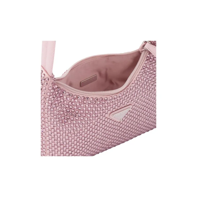 PRADA Re-Editionhobo Faux Crystal Satin Shoulder Bag Mini Women's Pink-4