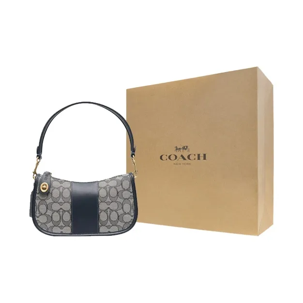 COACH Swinger Coated Canvas With Calfskin Shoulder Bag, Crossbody Bag, Handbag Women's Marine Blue-0