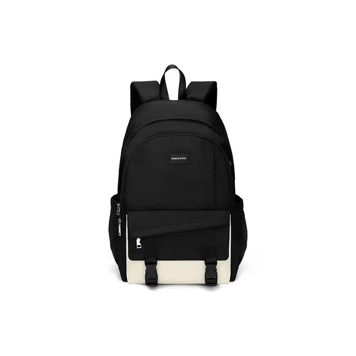 MAKEUP KITTEN Nylon Backpack Large Size Unisex Black/Khaki-0