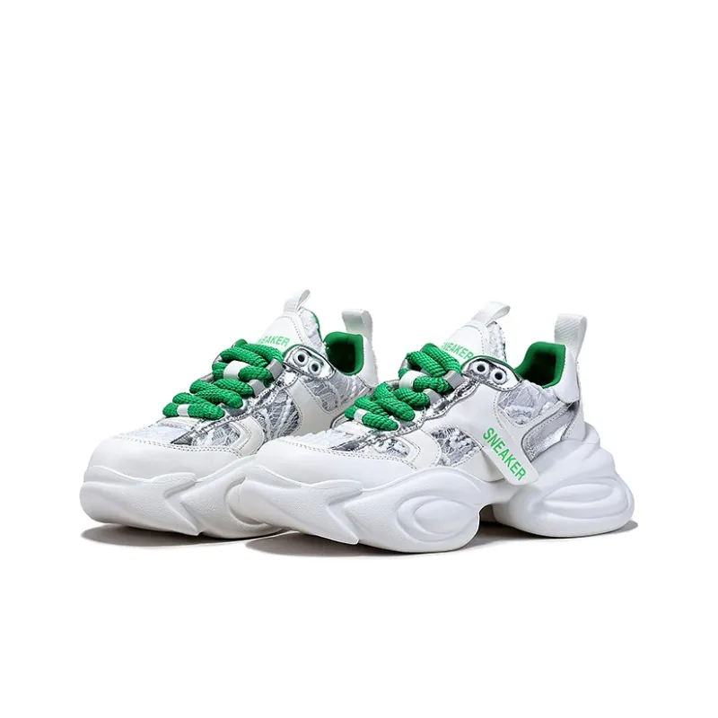 BELLALILY Low Top Chunky Sneakers Women's Silver-2