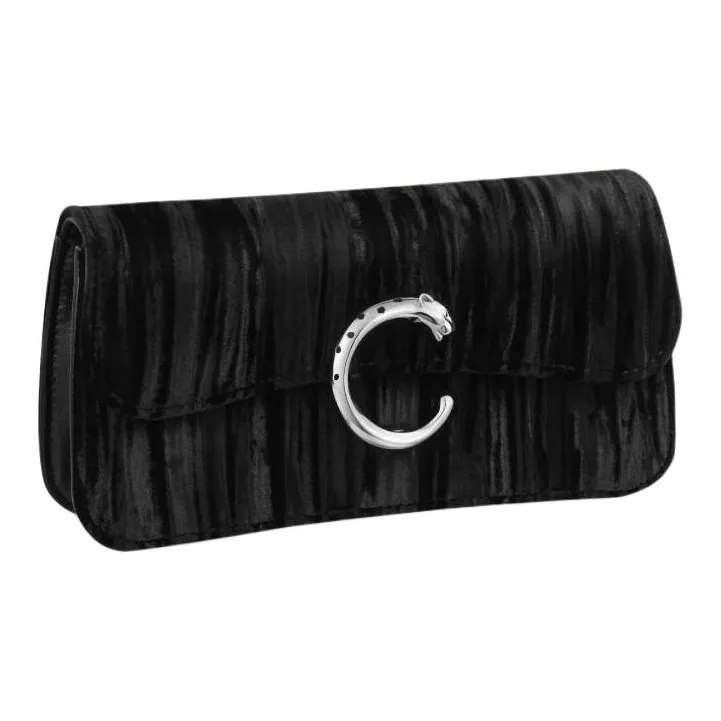 CARTIER Panthère De Cartier Velvet Crossbody Bag Shoulder Bag Mini Women's Black-1