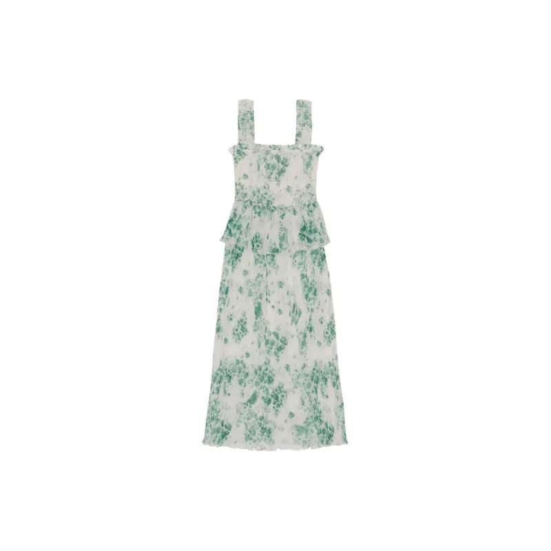 GANNI Pleated Georgette Smock Midi Dress Sleeveless Dress Women's Green-1