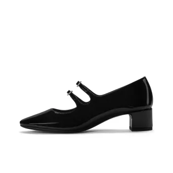 CHARLES&KEITH Small CK Chunky Heel Mary Jane Shoes 4cm Women's Black Box Black/Red/Chalk White
