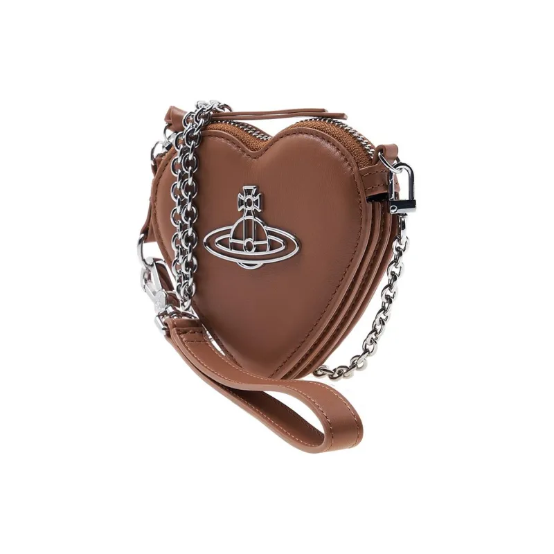 Vivienne Westwood Leather Heart Shaped Bag Handheld Crossbody Bag Shoulder Bag Women's Brown-1