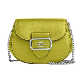 COACH Morgan Metal Smooth Leather Saddle Bag Shoulder Bag Crossbody Bag Mini Women's Silver & Metal Citrine