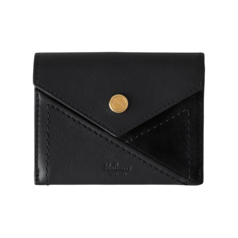 Mulberry Smooth Matte Calfskin With Goatskin Suede Card Clip Card Holder Medium Size Women's Black-0