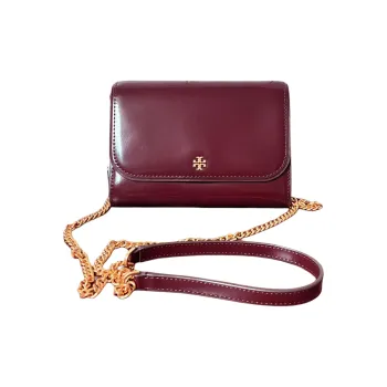 TORY BURCH Emerson Leather Envelope Bag Crossbody Handheld Shoulder Bag Women's Burgundy