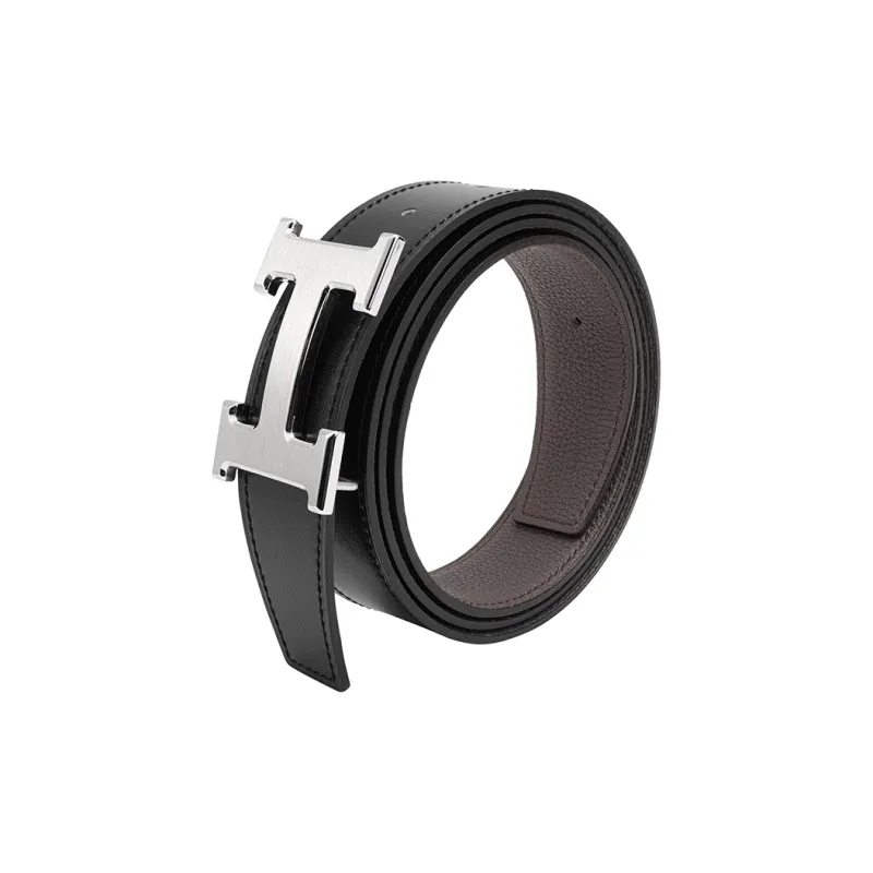 HERMES Constance Leather Belts Men Black/Tin Gray Box-4