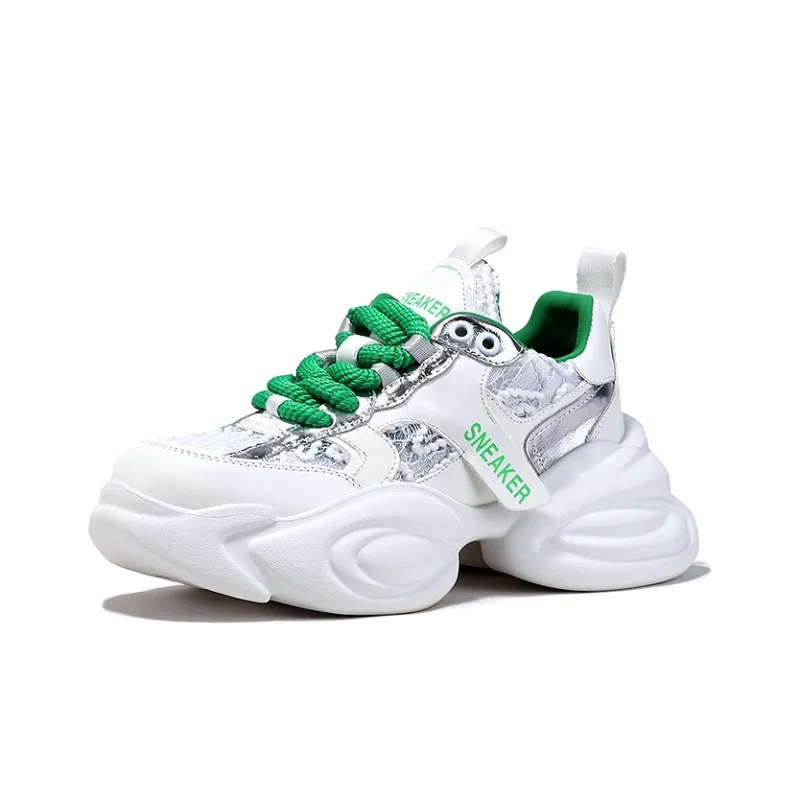 BELLALILY Low Top Chunky Sneakers Women's Silver-1