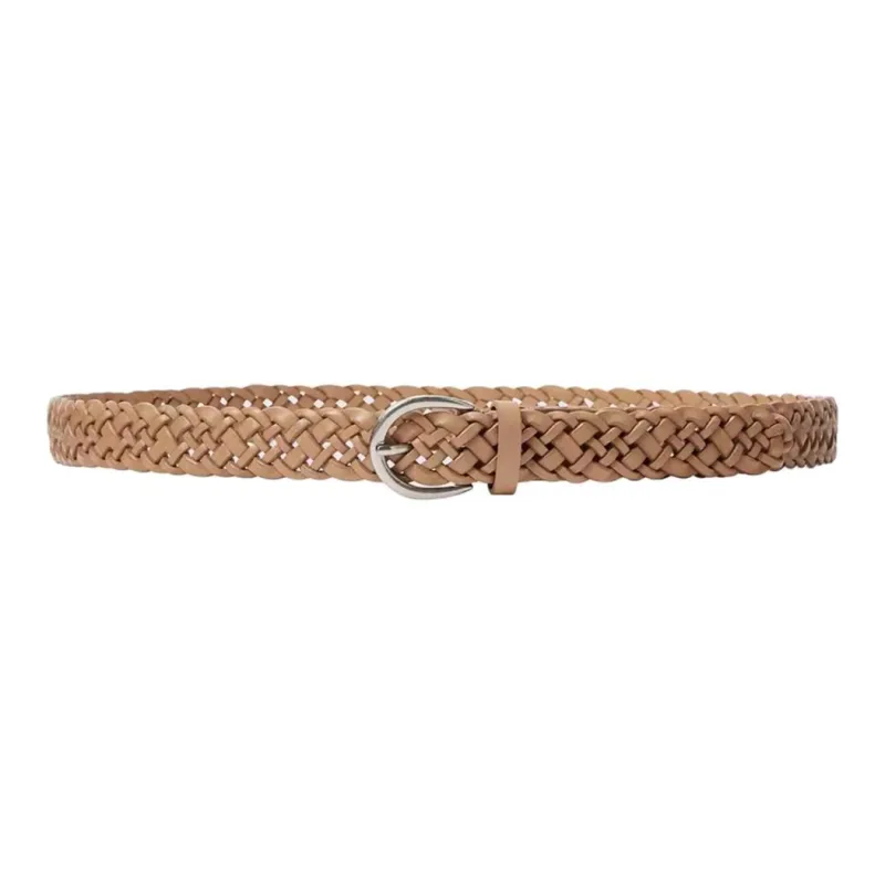 UNIQLO Interwoven Design Leather Belts Women's White/Light Brown Width: 2.5cm-1