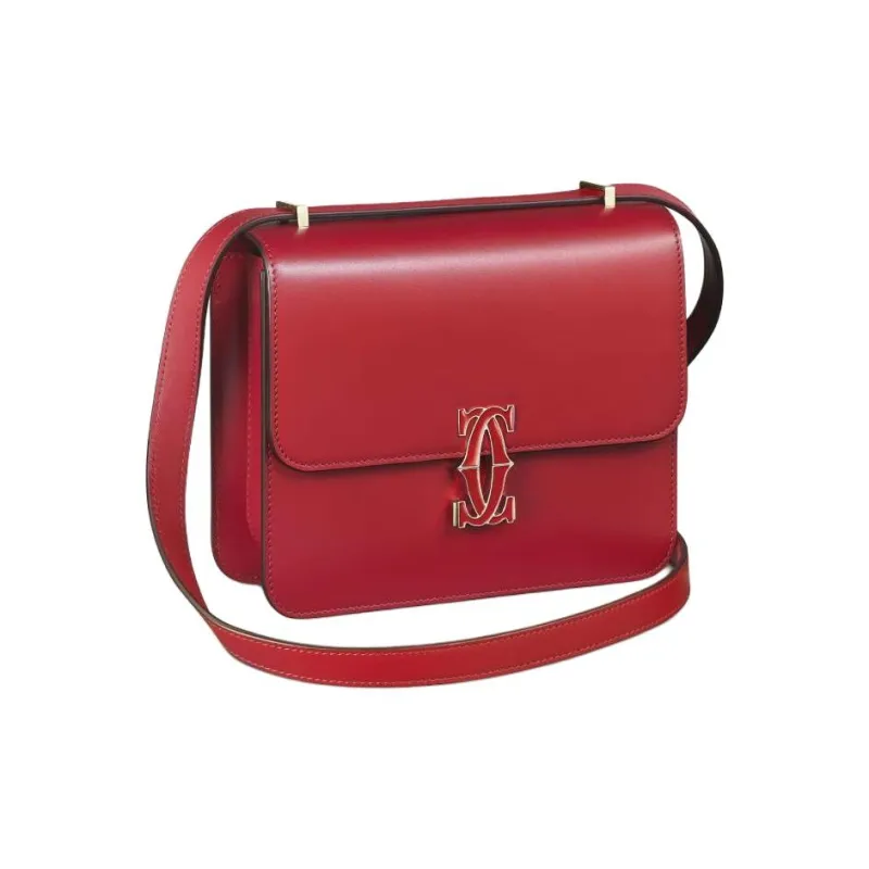 CARTIER C De Cartier Collection Calfskin Shoulder Bag Crossbody Bag Mini Women's Red-0