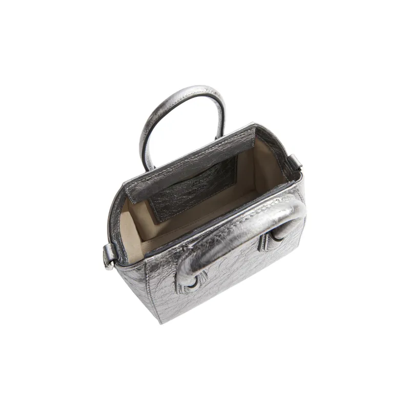 Givenchy Antigona Lambskin Shoulder Bag Crossbody Bag Handbag Mini Women's Silver Gray With Light Gray Accents-3
